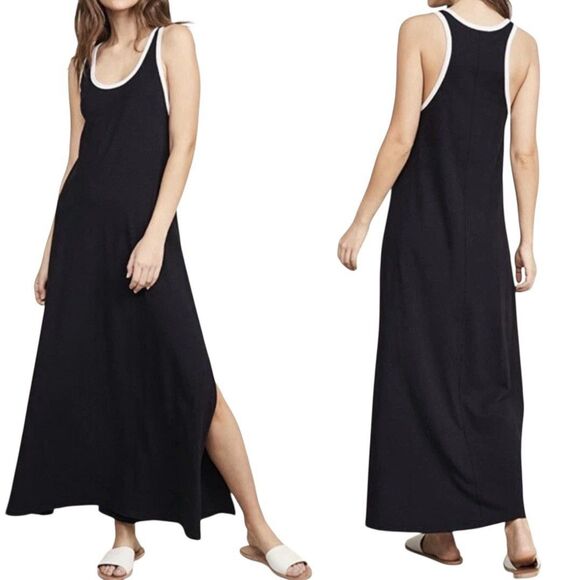 Sundry 2 Ringer Black Jersey Racerback Side Slit Tank Maxi Dress Size Medium - Picture 1 of 10